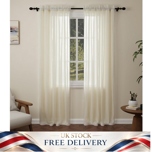 Cream voile curtains drop - voile,