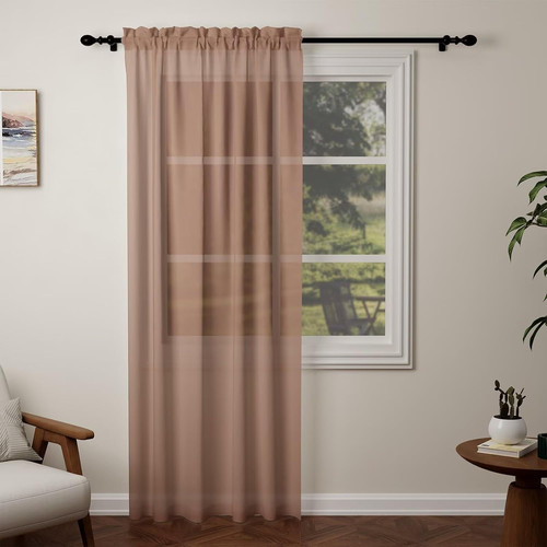 Mocha voile curtains - voile, drop