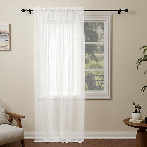 White voile curtains 108 drop - white,