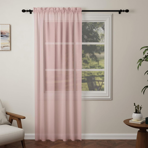 Pink voile curtains - 84, drop,
