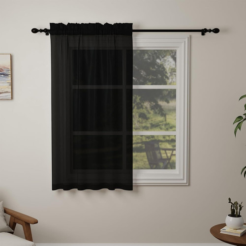 Black voile curtains drop - black, 54