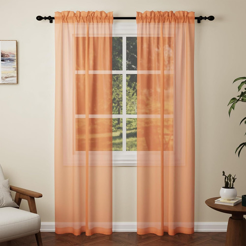 Orange voile curtains drop - orange,