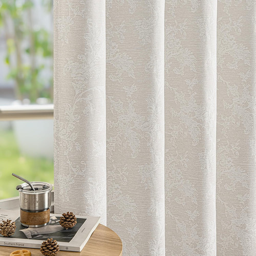 Beige floral jacquard blackout - beige,