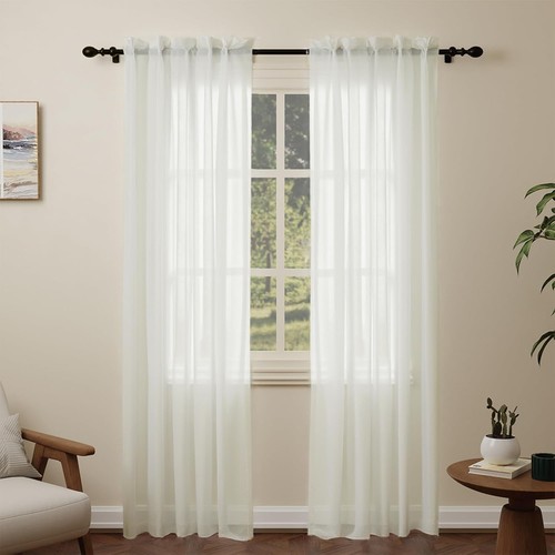 Beige voile curtains drop - beige,
