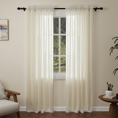 Cream voile curtains drop - 84,