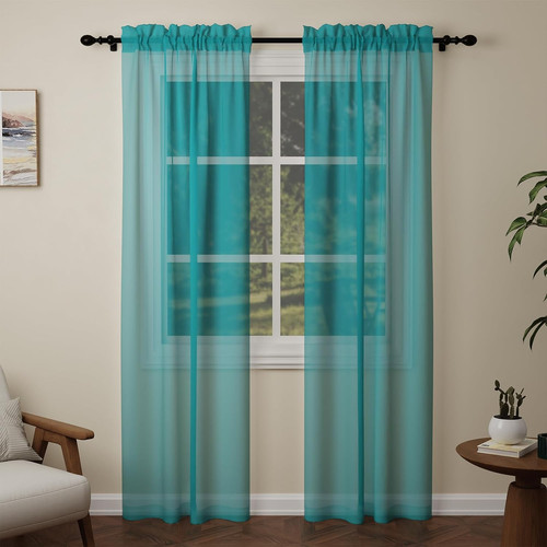 Teal voile curtains drop - teal, drop,