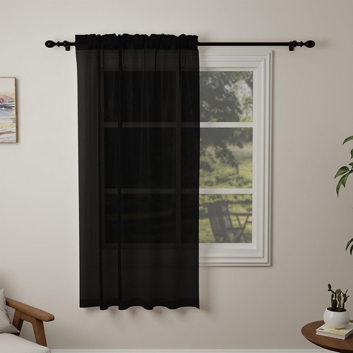 Black voile curtains drop - black,