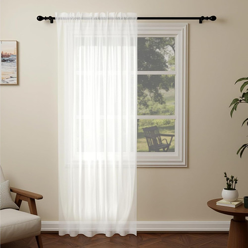 White voile curtains drop - white,