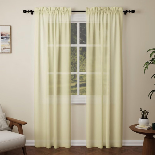 Yellow voile curtains - curtains, drop