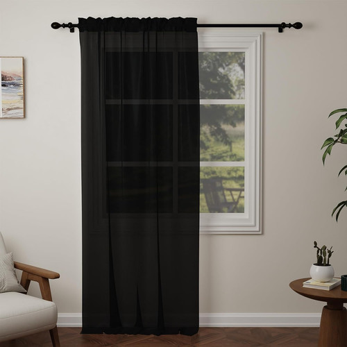 Black voile curtains - voile,