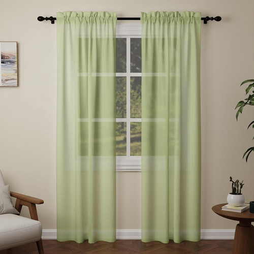 Green voile curtains - curtains, drop