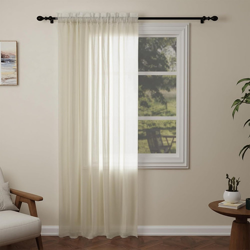 Cream voile curtains - cream, drop