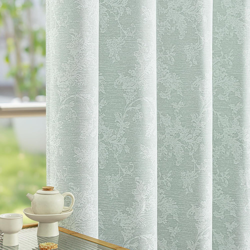 Green floral jacquard blackout - floral,